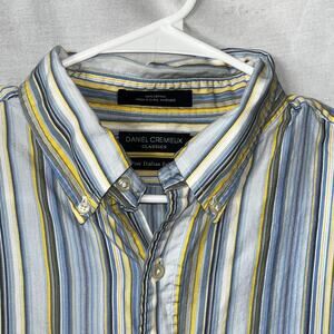 Daniel Cremieux Blue Yellow Men's Striped Button Down Shirt L
